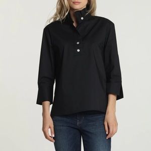 Hinson Wu 3/4 sleeve popover ruffle neck Camilla style size XS black